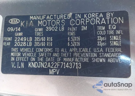 2015 Kia Soul z USA, uszkodzony, nr VIN KNDJN2A22F7143713